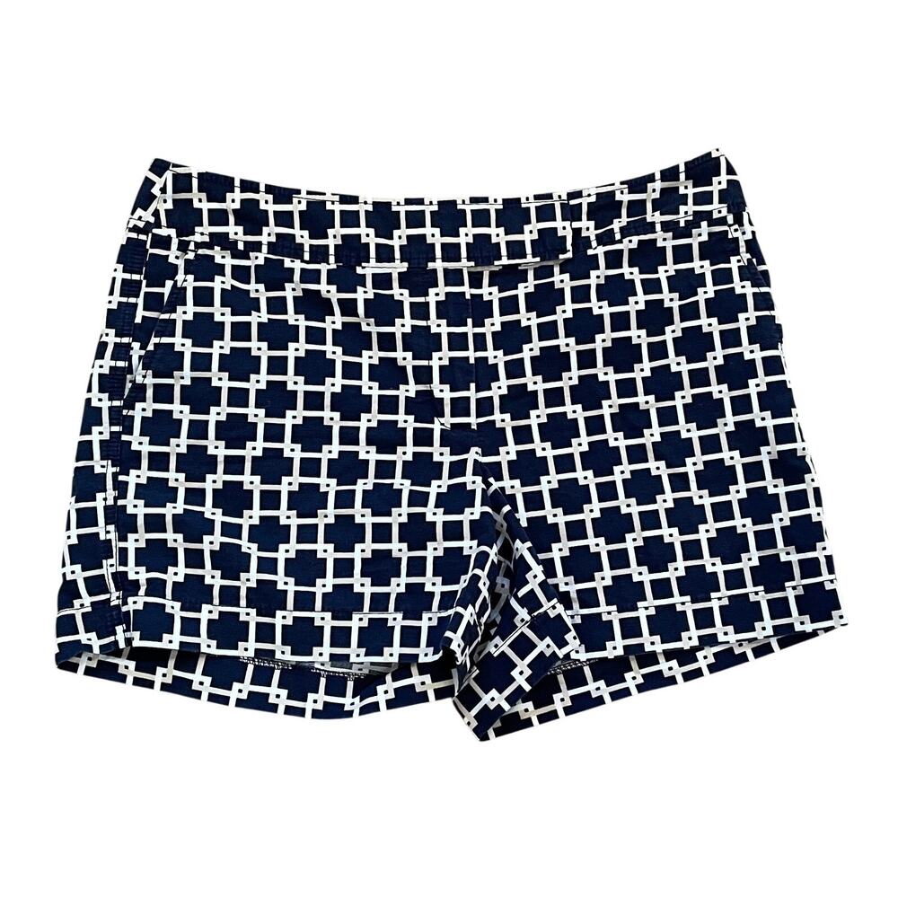 Ann Taylor Navy Allover Print Chino Shorts, Mid-Rise, Pockets, Casual, 8